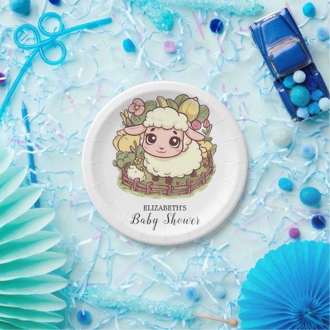 Charming Little Sheep Baby Shower Paper Plates (Party)