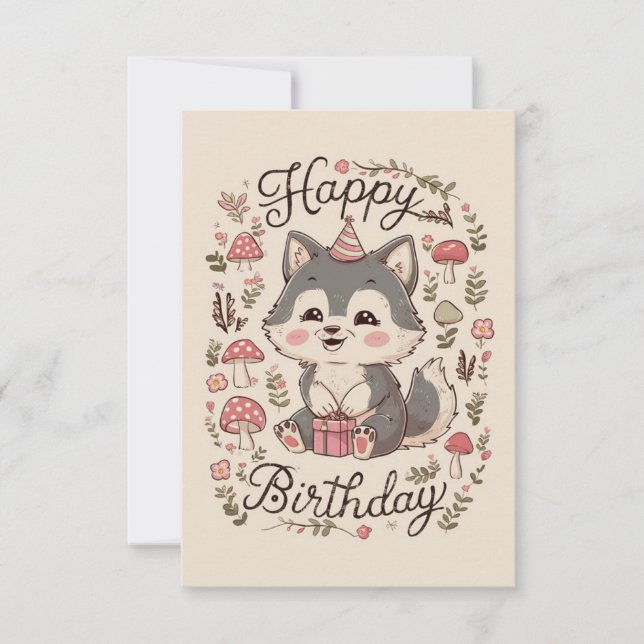 Charming Little Wolf Digital Birthday Card (Front)