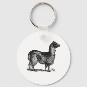 Charming Llama Sketch, Cute Animal Ink Drawing Keychain