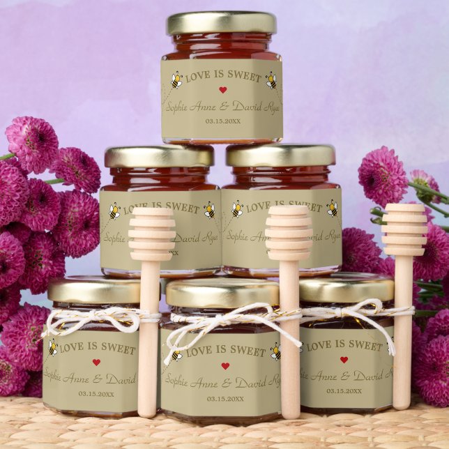 Charming Love Is Sweet Bee Hearts Wedding Honey Jar Favors (Insitu)