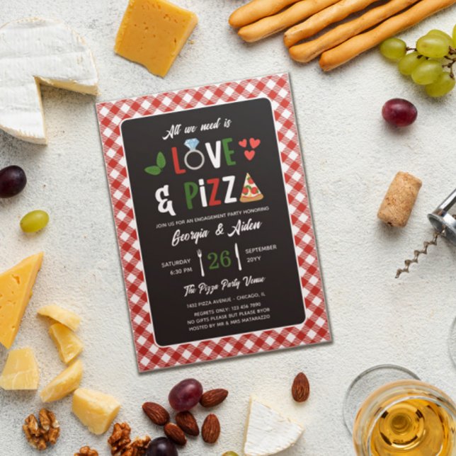 Charming Love & Pizza Engagement party Invitation (Creator Uploaded)