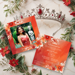Charming Lovely Floral Frame Garland Spanish Photo Invitation