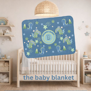 Charming Magical Blue Personalized Dinosaur  Baby Blanket