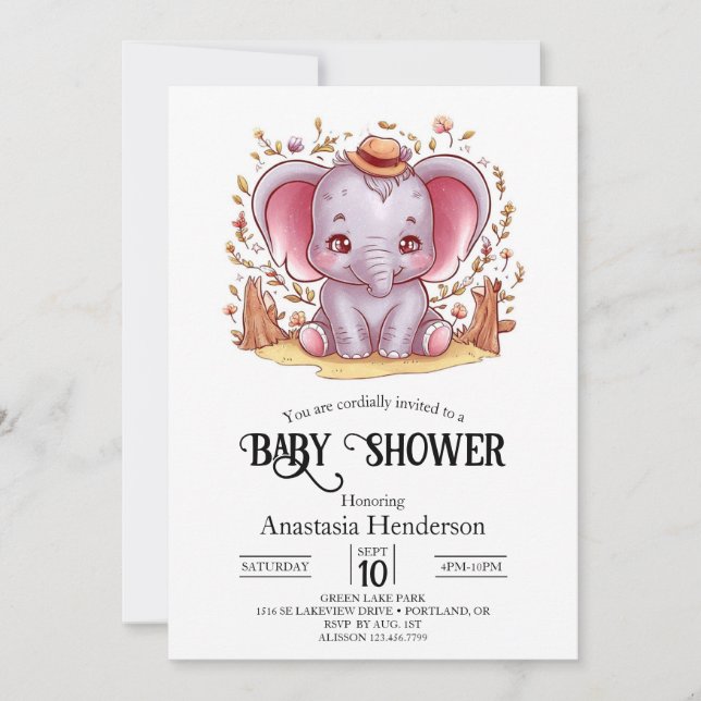 Charming Magical Elephant Digital Baby Shower  Invitation (Front)