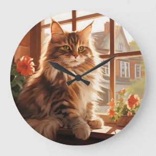 Charming Maine Coon Cat Large Clock