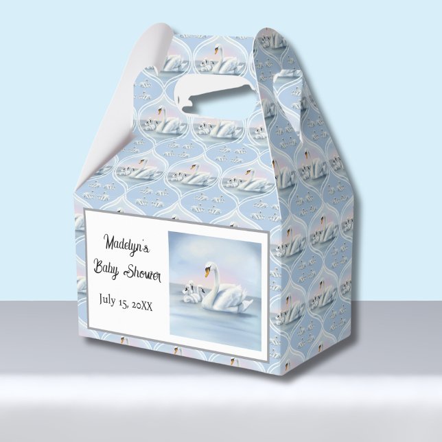 Charming Mama Swan With Babies in Peach Sunset Favor Boxes (Creator Uploaded)