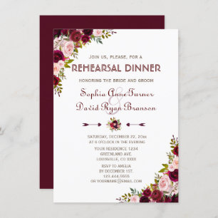 Charming Marsala Floral Fall Rehearsal Dinner Invitation