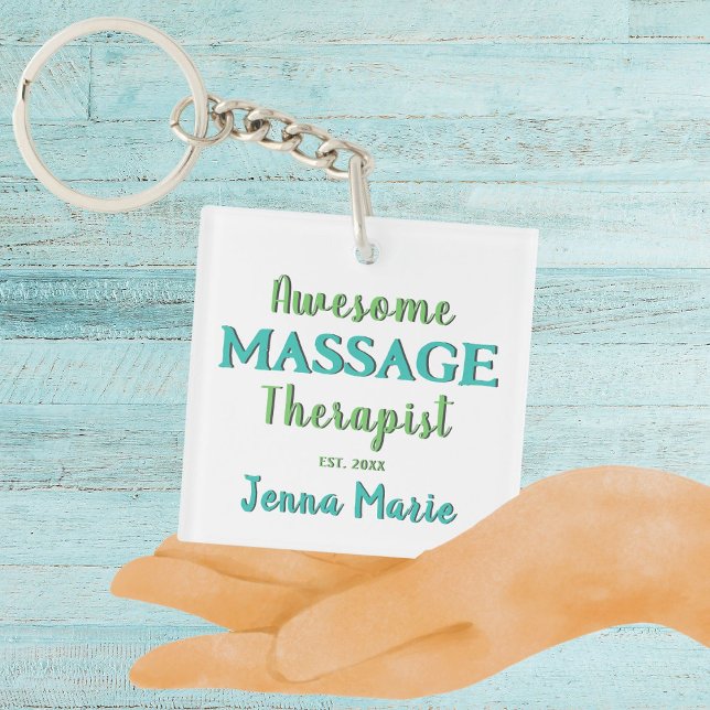 Charming Massage Therapist Text Art Keychain (Awesome Massage Therapist Custom Keychain)