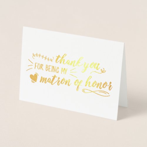 Charming Matron of Honor Thank You Foil Card