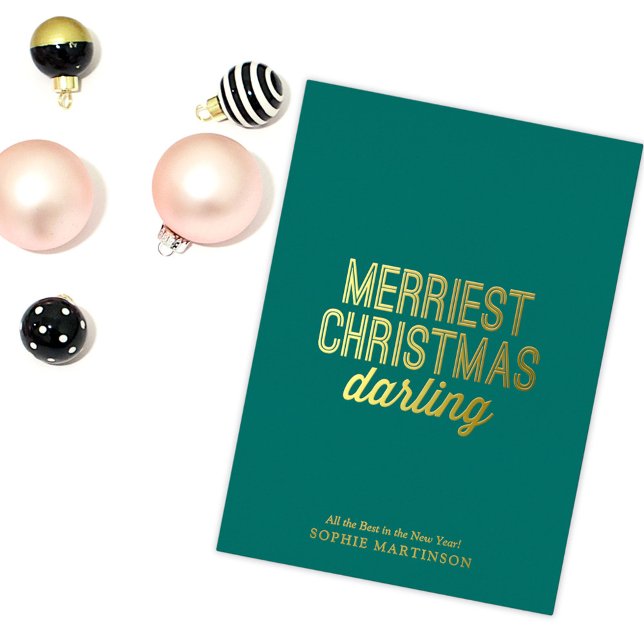 Charming Merriest Christmas Darling Foil Holiday Card (Creator Uploaded)