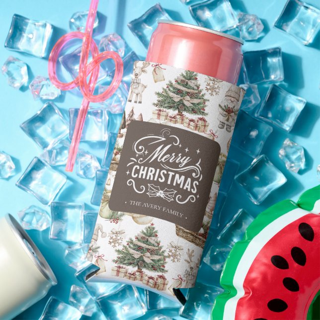 Charming Merry Christmas Personalized Seltzer Can Cooler (In Situ Summer)