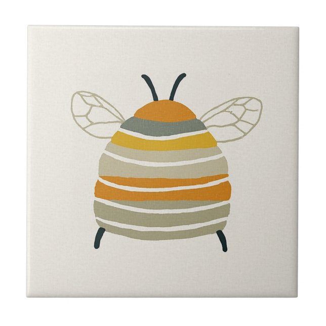 Charming Mid‑Century Honeybee Ceramic Tile (Front)