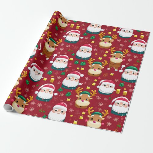 Charming Mini Santa and Reindeer Christmas Pattern Wrapping Paper