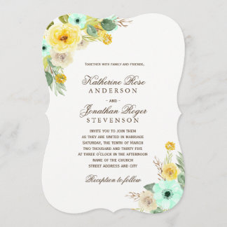 Charming Mint and Yellow Wedding Invitations