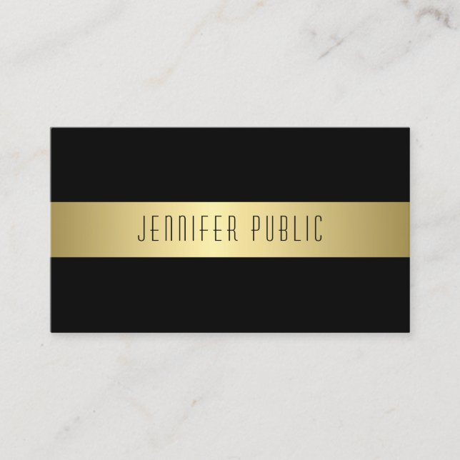 Charming Modern Black And Gold Design Chic Plain Business Card (Front)