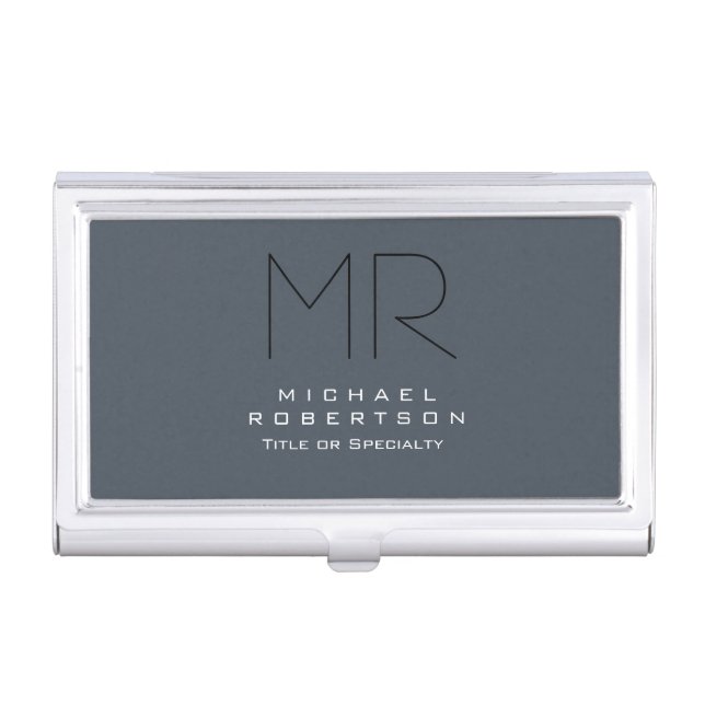 Charming Modern Monogram Gray Clean Business Card Case (Front)