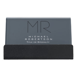 Charming Modern Monogram Gray Clean Desk Business Card Holder