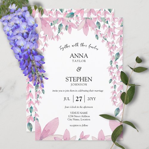 Charming Modern Pink Wisteria Floral Wedding Invitation
