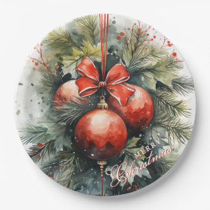 Charming Modern Watercolor Christmas Mistletoe Paper Plates