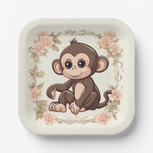 Charming Monkey Paper Plates (Front)