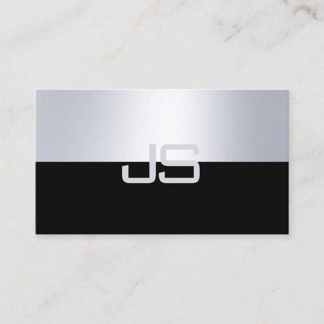 Charming Monogram Modern Silver Look Plain Luxury Business Card (Front)