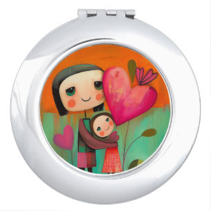 Charming Mother & Daughter Painting Compact Mirror