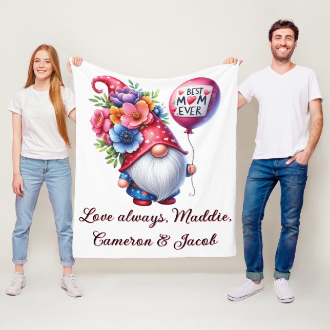 Charming Mother's Day Gnome Personalized Best Mom Fleece Blanket (In Situ)
