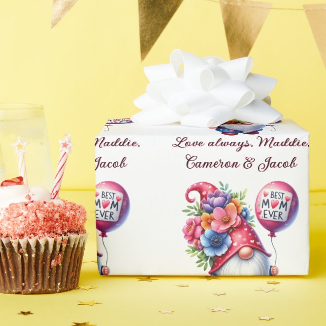 Charming Mother's Day Gnome Personalized Best Mom Wrapping Paper (Birthday Party)