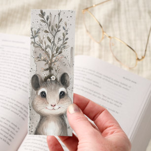 Charming Mouse Cute Woodland Animal with Florals Bookmarks