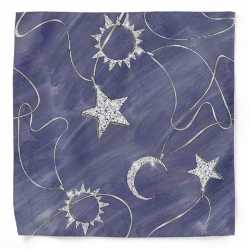 Charming Mystique  Silver Moon Stars Sun Amulet Bandana