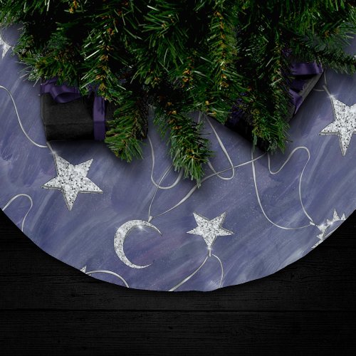 Charming Mystique  Silver Moon Stars Sun Amulet Brushed Polyester Tree Skirt