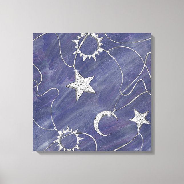Charming Mystique | Silver Moon Stars Sun Amulet Canvas Print (Front)