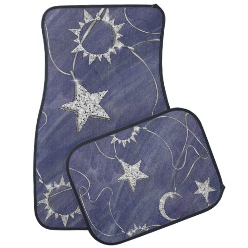 Charming Mystique  Silver Moon Stars Sun Amulet Car Floor Mat