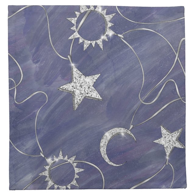 Charming Mystique | Silver Moon Stars Sun Amulet Cloth Napkin (Front)