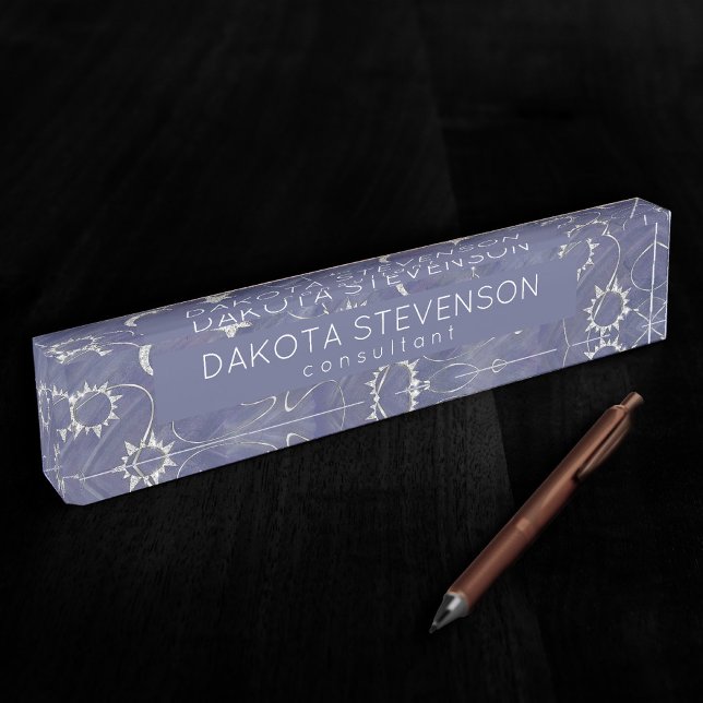Charming Mystique | Silver Moon Stars Sun Amulet Desk Name Plate (Creator Uploaded)