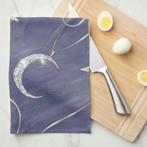 Charming Mystique  Silver Moon Stars Sun Amulet Kitchen Towel