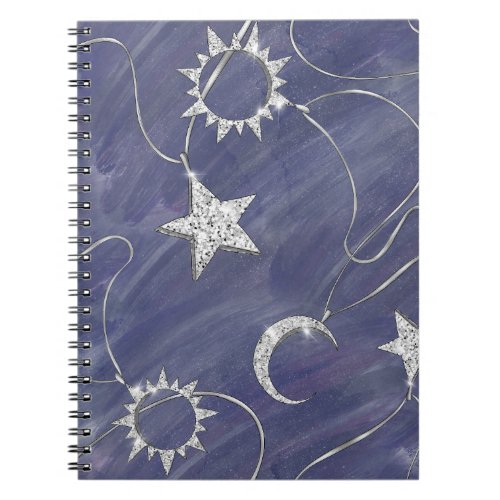 Charming Mystique  Silver Moon Stars Sun Amulet Notebook