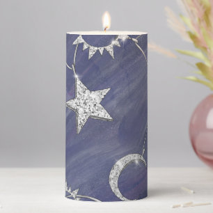 Charming Mystique   Silver Moon Stars Sun Amulet Pillar Candle