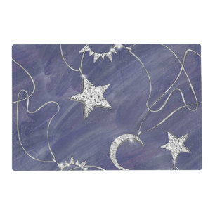 Charming Mystique   Silver Moon Stars Sun Amulet Placemat