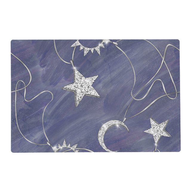 Charming Mystique | Silver Moon Stars Sun Amulet Placemat (Front)