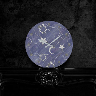 Charming Mystique Silver Moon Stars Sun Amulet Round Clock