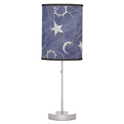 Charming Mystique  Silver Moon Stars Sun Amulet Table Lamp