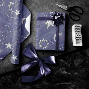 Charming Mystique   Silver Moon Stars Sun Amulet Wrapping Paper