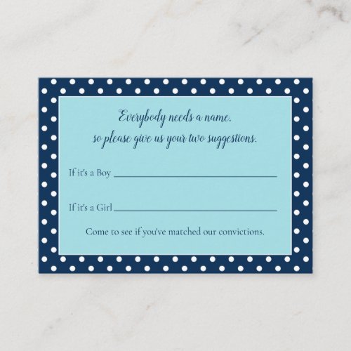 Charming Navy Blue Baby Name Suggestion Game Enclosure Card