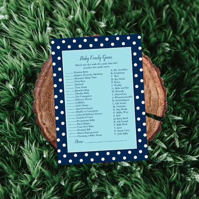 Charming Navy Blue Bow Baby Candy Baby Shower Game Invitation (Creator Uploaded)