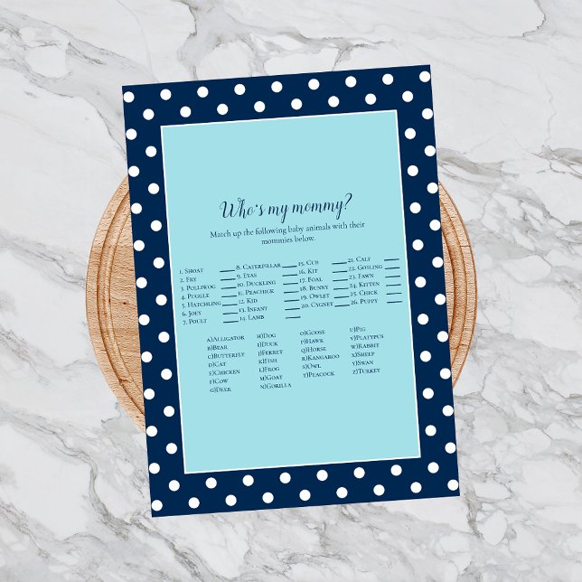 Charming Navy Blue Bow Who's My Mommy Shower Game Invitation (Creator Uploaded)