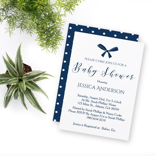 Charming Navy Blue White Boys Baby Shower Invitation (Creator Uploaded)