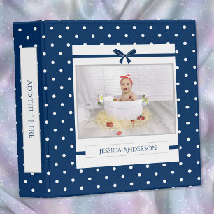 Charming Navy Blue White Photo Baby Memory 3 Ring Binder