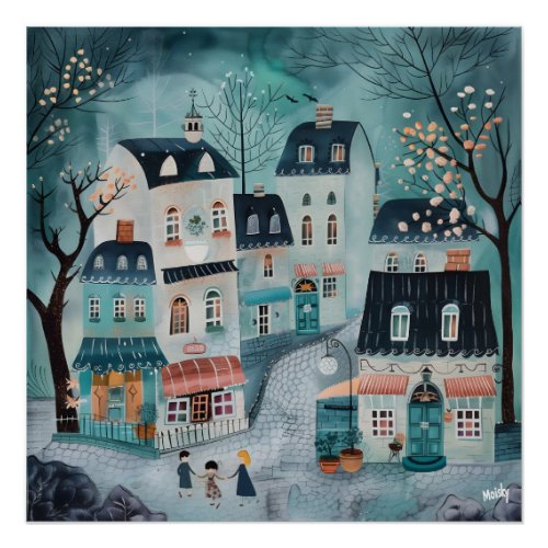 Charming Neighborhood Folk Landscape and Naive Co Poster