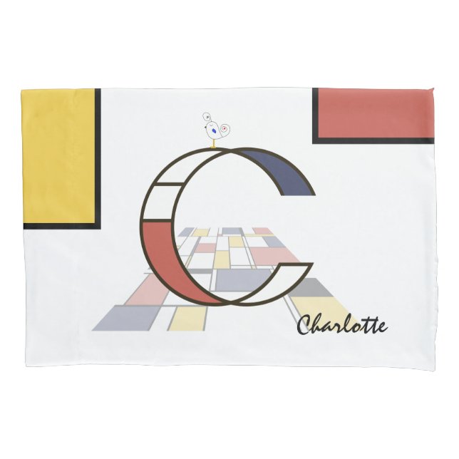 Charming Neoplasticism Art Monogram. Letter C Pillow Case (Front)